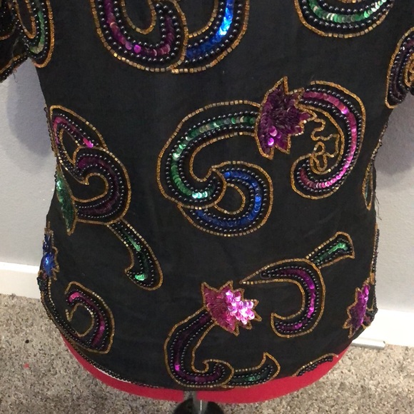 Vintage Lawrence Kazer Evening top Women's PS formal sequins cocktail 100% silk - Picture 8 of 12
